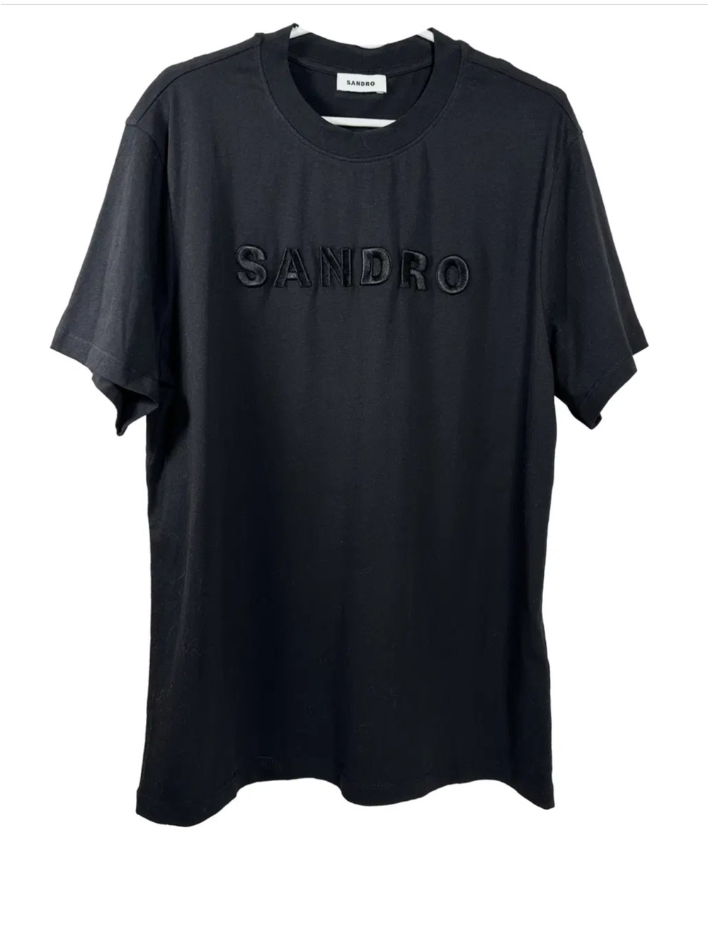 Sandro Black Crewneck Tee with Tonal Embroidered Logo